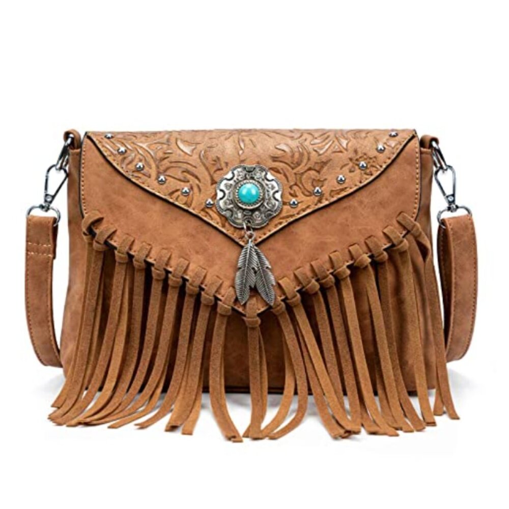 Handbag Fringe Purse Tassel Shoulder Bag  Turquoise Concho